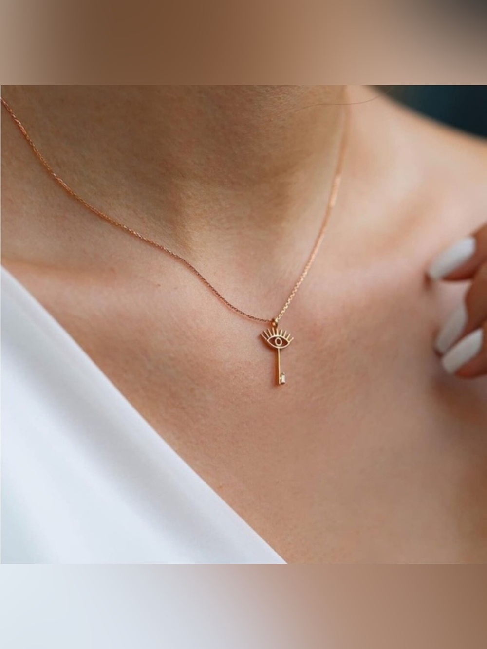 14k Gold Plated Evil Eye Key Chain Necklace